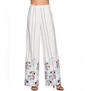 Wide leg floral trim trousers